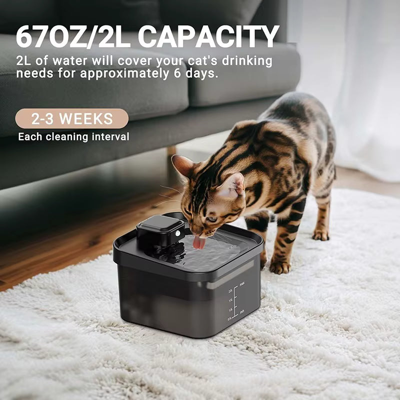 2.5L Wireless Automatic Pet Water Dispenser Rechargeable Cat Indoor Fountain Dispenser 2600mAh with Infrared Sensor for Dogs and Cats